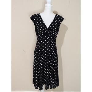 Ralph Lauren Black Polka Dot Sleeveless Dress Size 6 V Neck